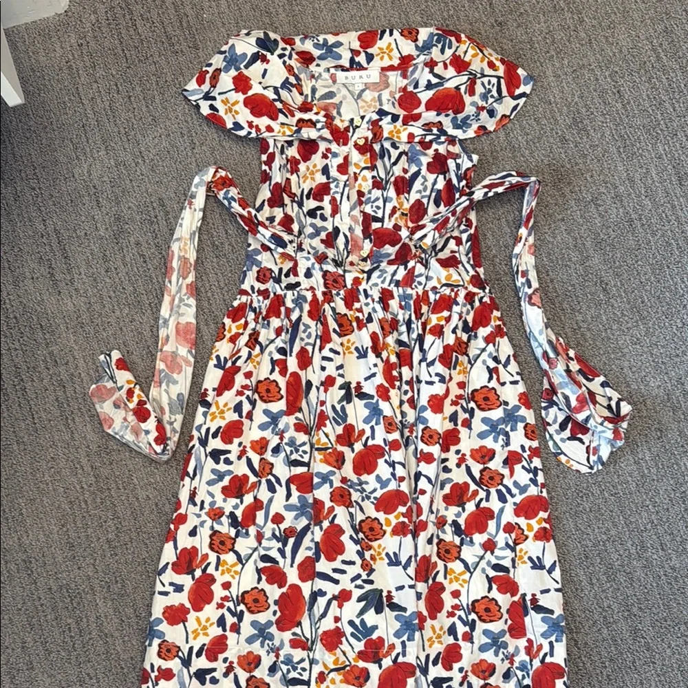 Buru Floral Print Dress with Red and Blue Accents - Picture 2 of 6